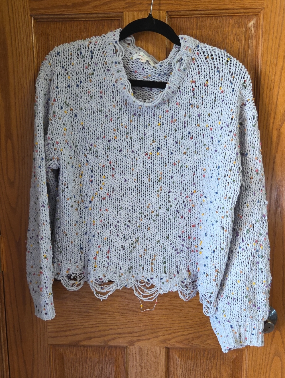 Sweet Genesis Light Gray Speckled Distressed Knit Sweater